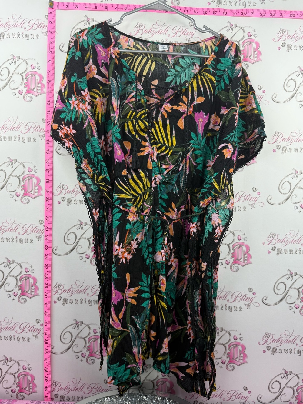 Old Navy dress tropical tie up Black Tropical Floral Cover-Up Dress